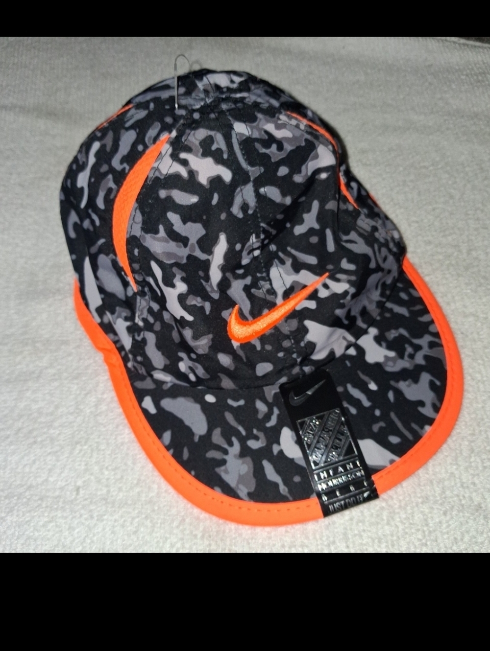 Nike Black Camo & Neon Orange Infant Baby Adjustable Soft Mesh Cap Hat Baby OS